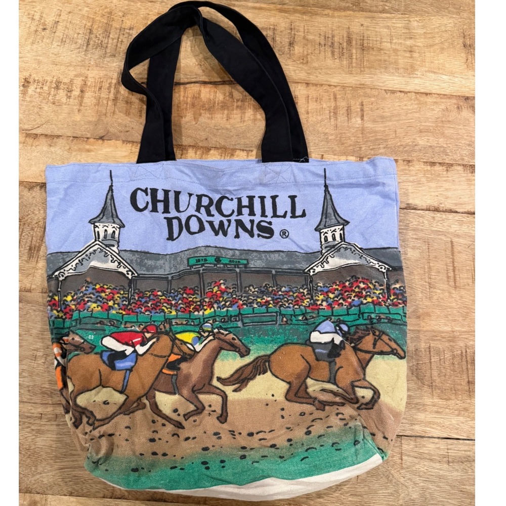 Churchill Downs Horse Racing Canvas Tote Bag from Kentucky Derby - Picture 2 of 4